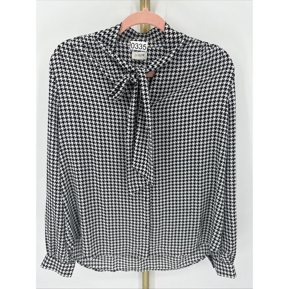 J Crew AS344 Size Medium M Long Sleeve Bow Top Trendy in Houndstooth Check Print - Picture 1 of 5